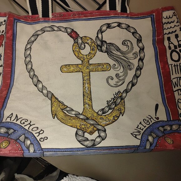 Brighton Seas The Day Stowaway Large Nautical Canvas Tote Bag Anchor Mermaid - Picture 11 of 14